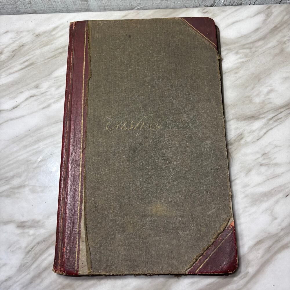 Antique Early 1900s Red Cashbook Ledger with Handwritten Records